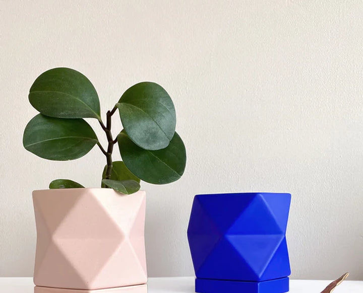 Geometric Ceramic Planter blue and pink 