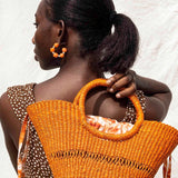 Orange  straw cotton bag 