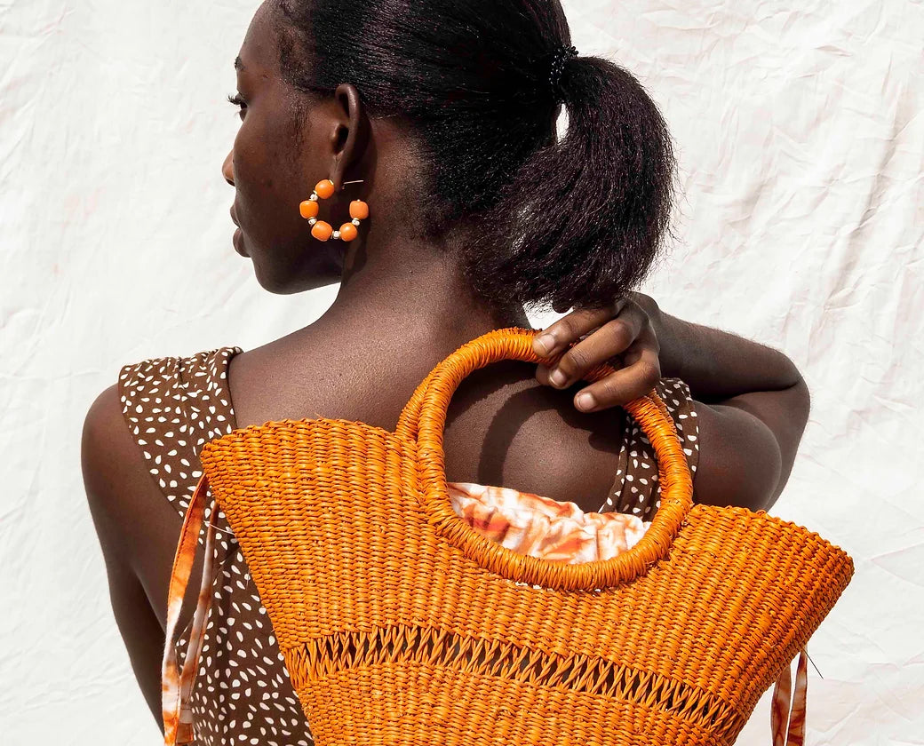 Orange  straw cotton bag 