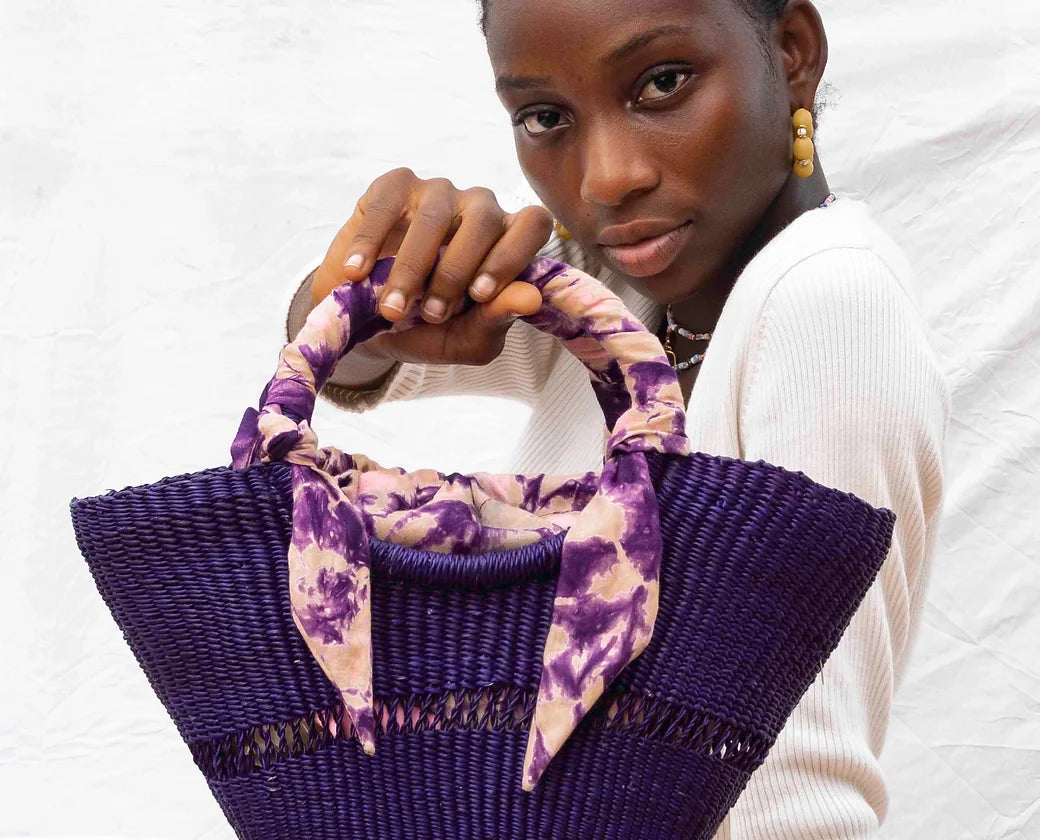 Purple straw cotton bag 