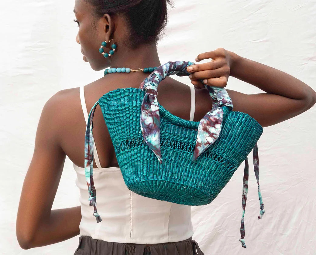 Turquoise straw bag