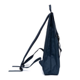 blue vegan slim backpack. Eco-friendly branded merchandise.Lateral detail