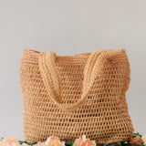 Crochet tote bags made from sustainable materials in beige. Corporate Event giveaways.