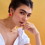 24kt Gold Plated Bronze Earrings Fucsia