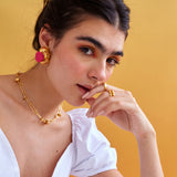 24kt Gold Plated Bronze Earrings Fucsia