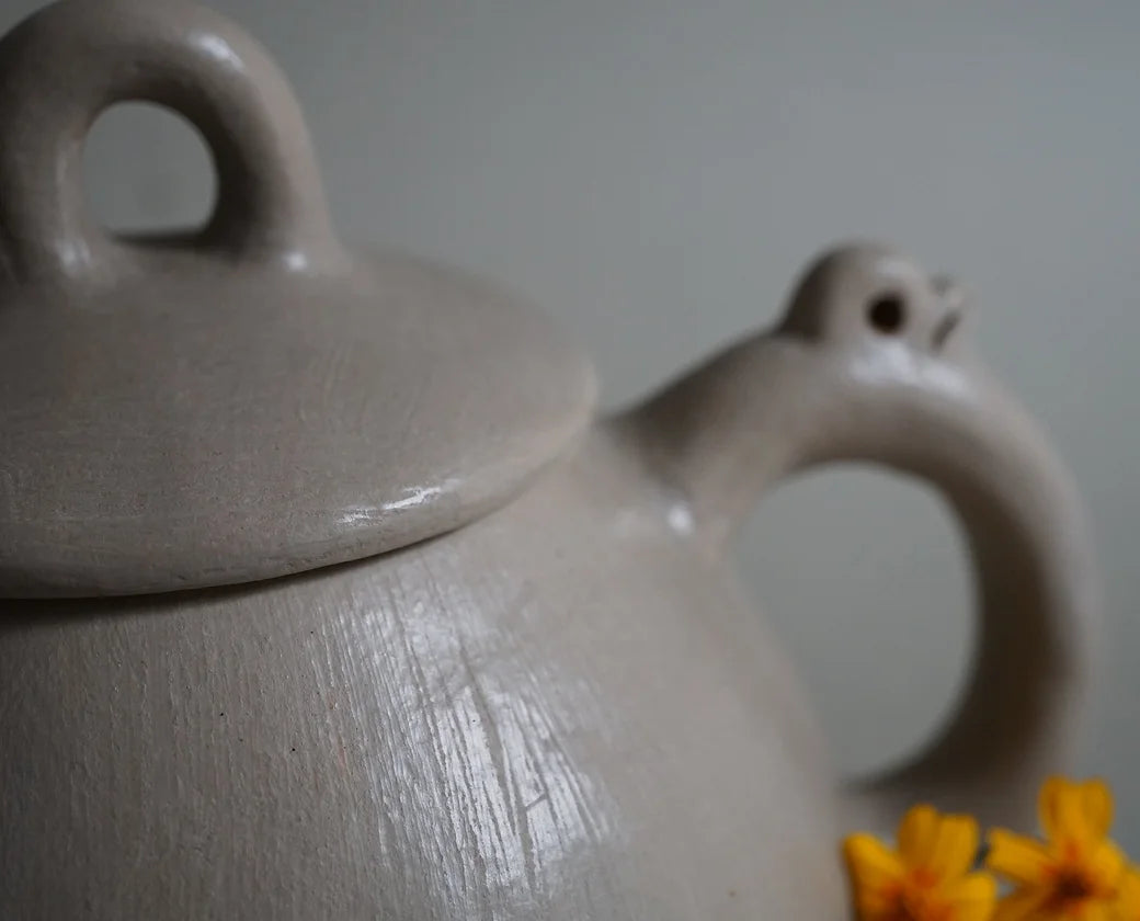 Artisan made white clay teapot