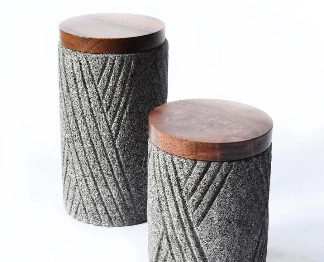 Lava Rock jars with wooden lid