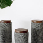 Stoneware jars with wooden lid